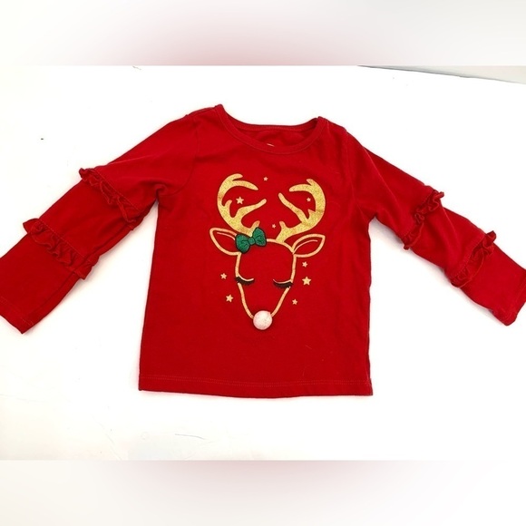 Toddler Girl 2T Holiday Time Red Reindeer Christmas Shirt - Picture 1 of 3